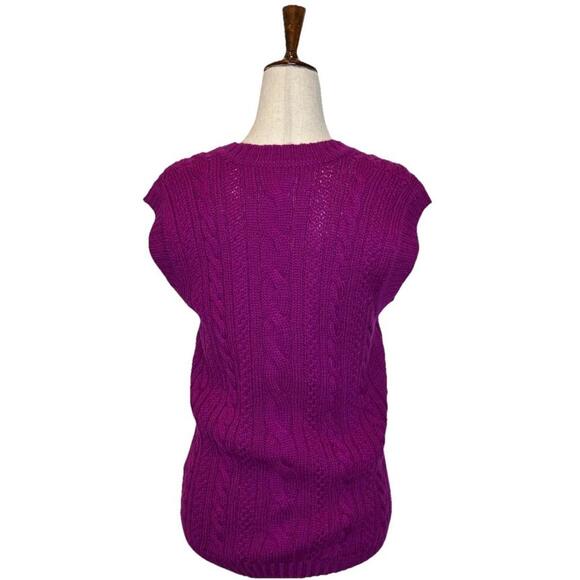 Vtg Deans Of Scotland Womens Size 38 Pure Wool Cable Knit V Neck Sweater Purple - Picture 3 of 6